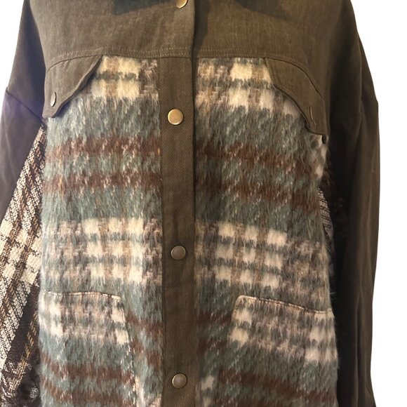 Umgee green tan and brown plaid size 1 XL jacket - Picture 6 of 8